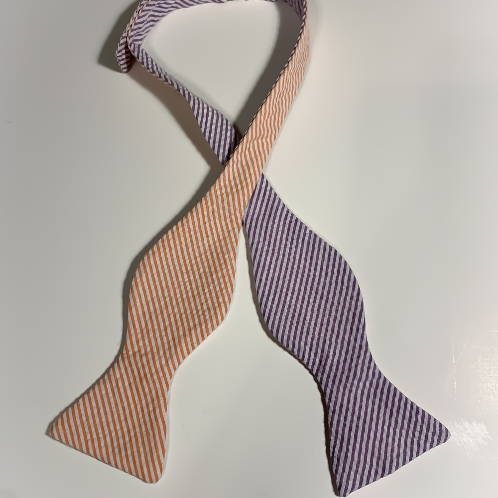 Purple and Orange Seersucker Reversible Bow Tie
